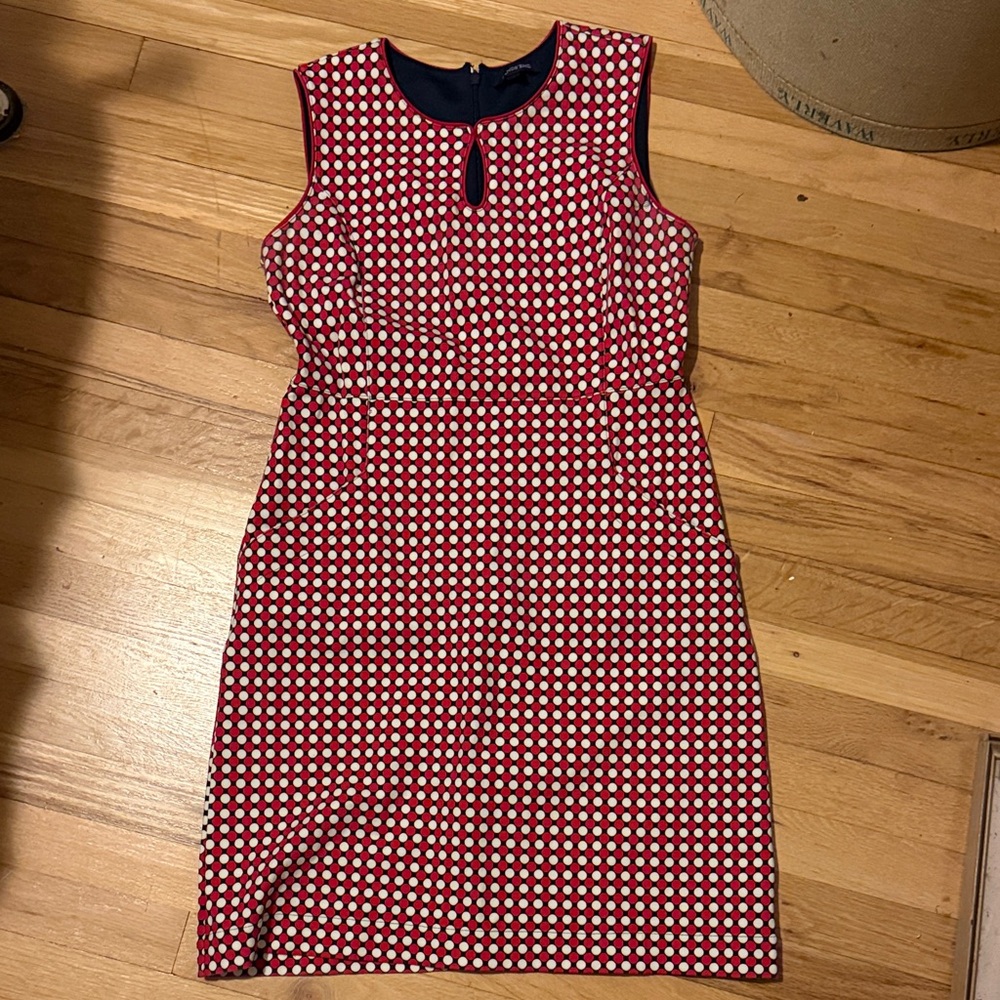 Lands' End Red and Navy Polka Dot Sheath Dress